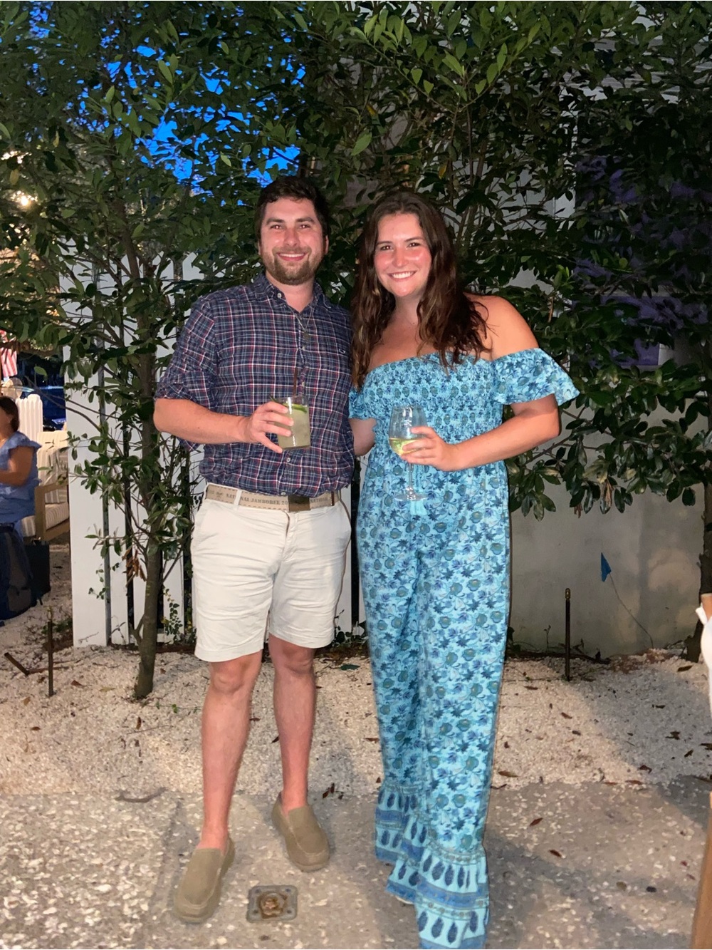 Blue Floral Off-Shoulder Jumpsuit with Ruffle Hem (husband not included🤣)